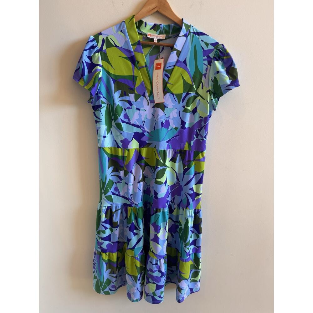 NWT Jude Connally Libby Dress Midi Womens Large Kaleidoscope Floral Iris Resort
